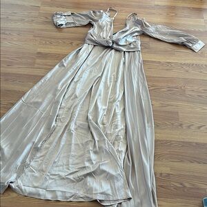 Fashion Nova Shimmering Silver Long Sleeve Dress